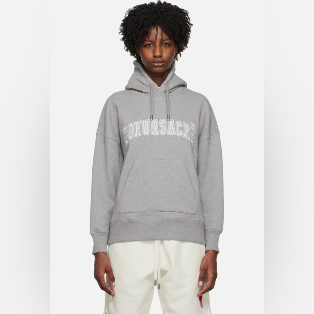 AMI Paris Lettering Embroidery Coeur Sacre Gray Hoodie